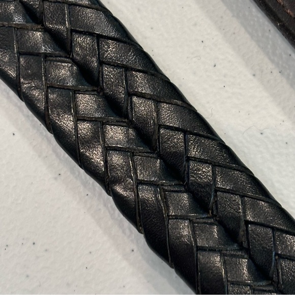 2 Leather Mens Belts Coach Braided Black 5922 Brown Sz 42 Gold Tone Brass - Picture 2 of 11